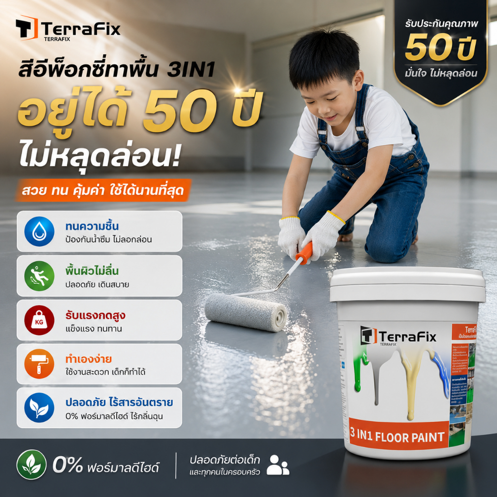 Terrafix สีทาพื้นอีพ็อกซี 10IN1 20KG ทําความสะอาดง่า กันน้ำ กันลื่น ทนต่อการสึกหร สีอีพ็อกซีสำหรับพื้น อีพ็อกซีทาพื้น