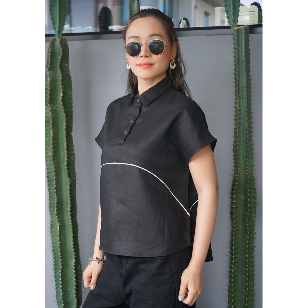 🍃5th Jan เสื้อลินินแท้ 100% เสื้อคอปกPolo แขนในตัว