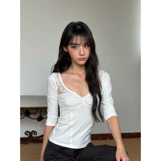 As emily quarter sleeve top - เสื้อผ้ายืดแขน5ส่วน