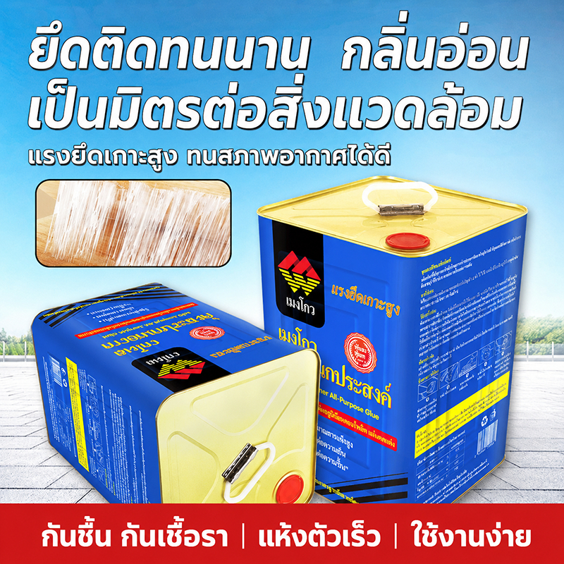 กาวอเนกประสงค์เมงโกว 10กก. แรงยึดเกาะสูง แห้งเร็ว เหมาะกับแผ่นไม้ แผ่นกันไฟ อลูมิเนียมคอมโพสิต หนัง ยาง