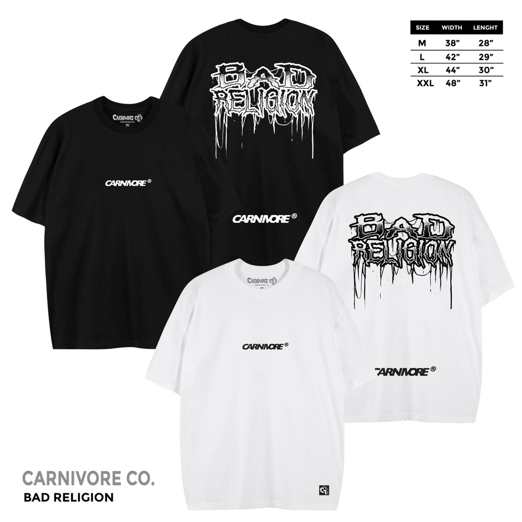 Carnivore เสื้อยืด ลาย “ BAD RELIGION “  แขนสั้น แนวสตรีท Oversize เสื้อยืดชาย หญิง