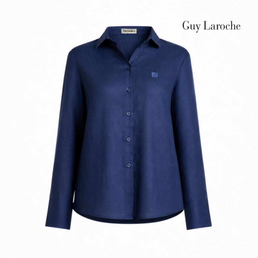 Guy Laroche Woman's shirt Light linen เสื้อเชิ้ตผู้หญิง แขนยาว สีน้ำเงิน GCBCDB