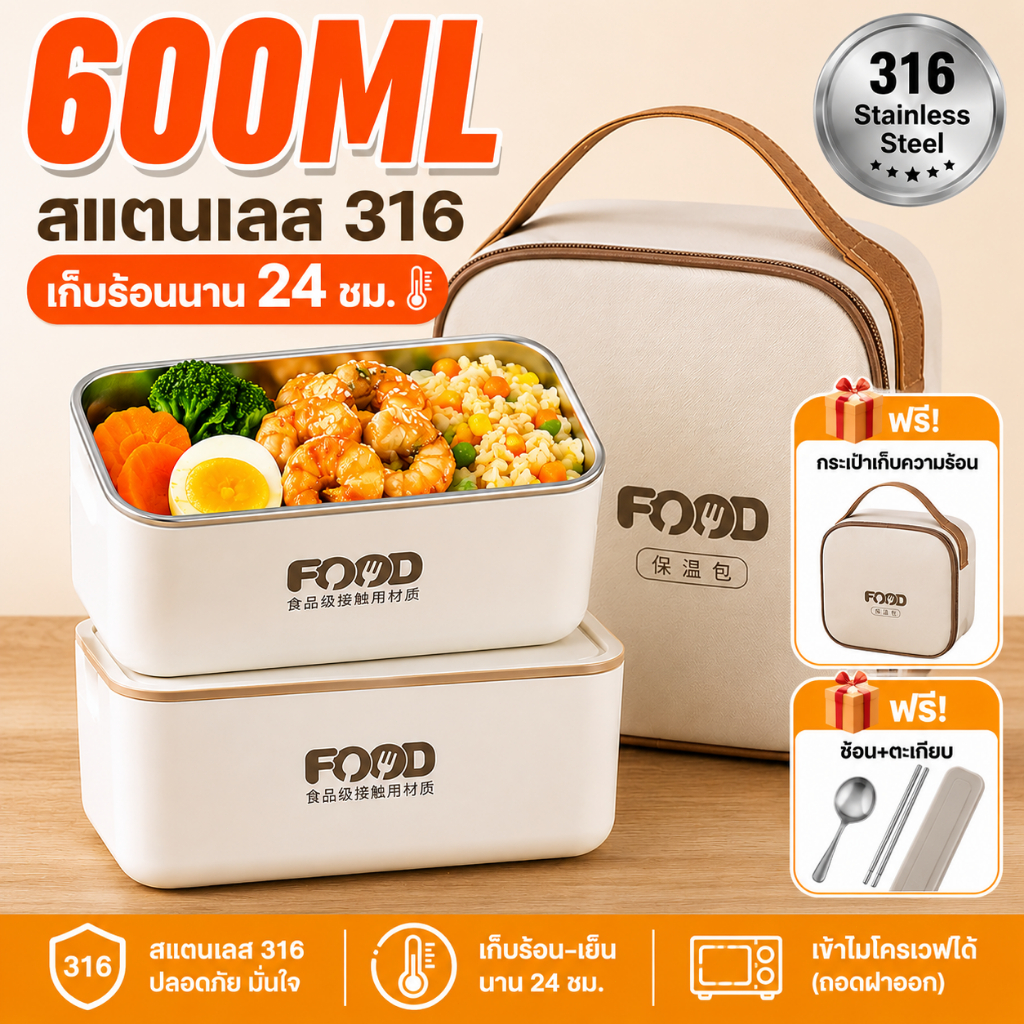 【ซื้อ1อันใช้10ปี】กล่องข้าว ปิ่นโตใส่อาหาร สแตนเลสเกรดอาหาร316ปิดกล่องข้าว 2/3/4 ชั้นใช้ในไมโครเวฟหรือเตาอบได้ lunch box