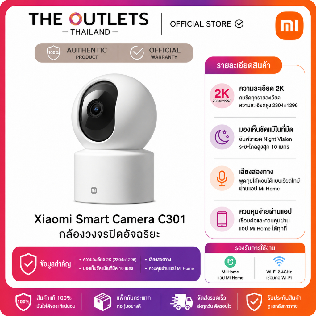Xiaomi Smart Camera C301 กล้องวงจรปิดอัจฉริยะเสี่ยวหมี่ รุ่นใหม่ล่าสุด