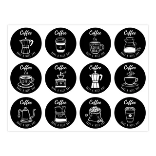 ส่งฟรี🚚 600ดวง. สติ๊กเกอร์ติดแก้วกาแฟ ฉลากสินค้าสำเร็จรูป 3.8x3.8cm สติกเกอร์Coffee สีดำ-ขาว กันน้ำ Have a nice day X.10