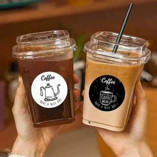ส่งฟรี🚚 600ดวง. สติ๊กเกอร์ติดแก้วกาแฟ ฉลากสินค้าสำเร็จรูป 3.8x3.8cm สติกเกอร์Coffee สีดำ-ขาว กันน้ำ Have a nice day X.10