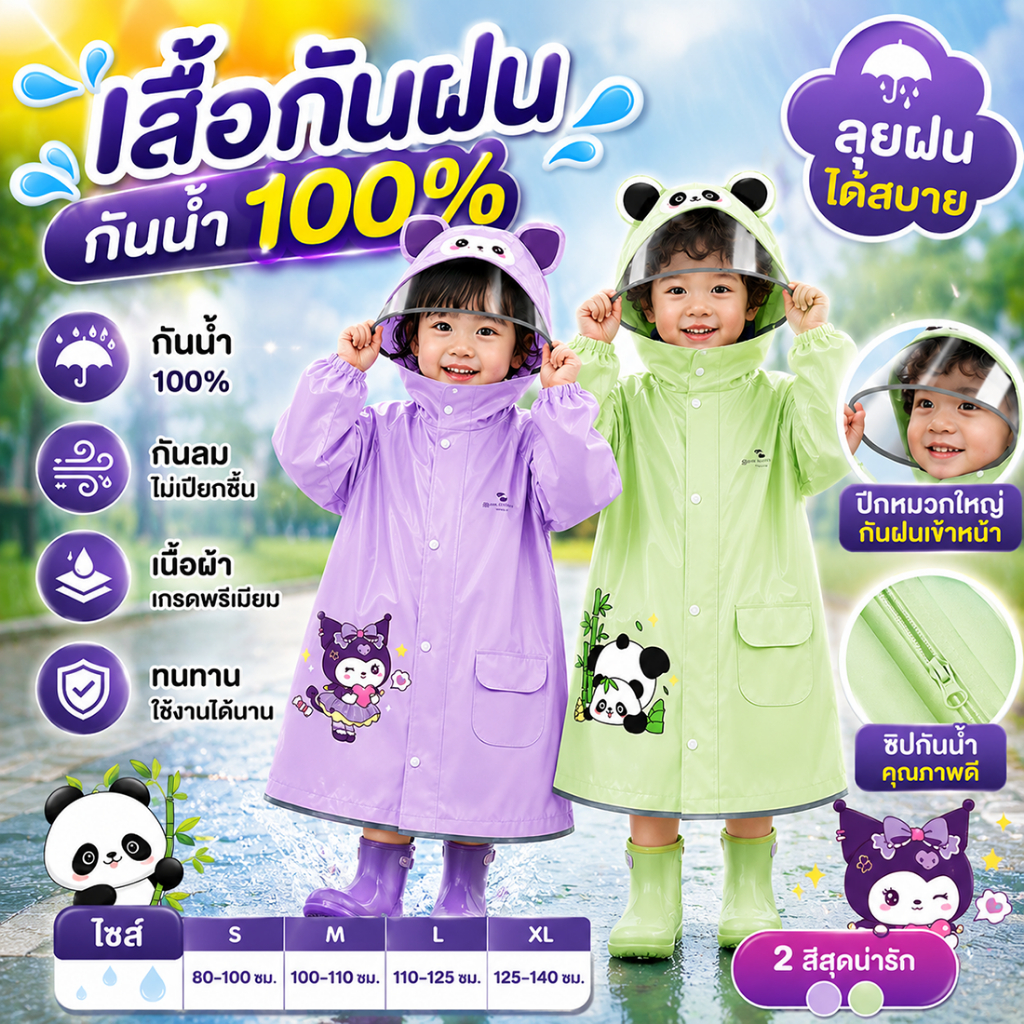 เสื้อกันฝนเด็ก ลายการ์ตูน พร้อมหมวกใส กันน้ำ หนาพิเศษ เสื้อกันฝนเด็กผู้หญิงเด็กผู้ชาย สำหรับอายุ 2-12 ปี