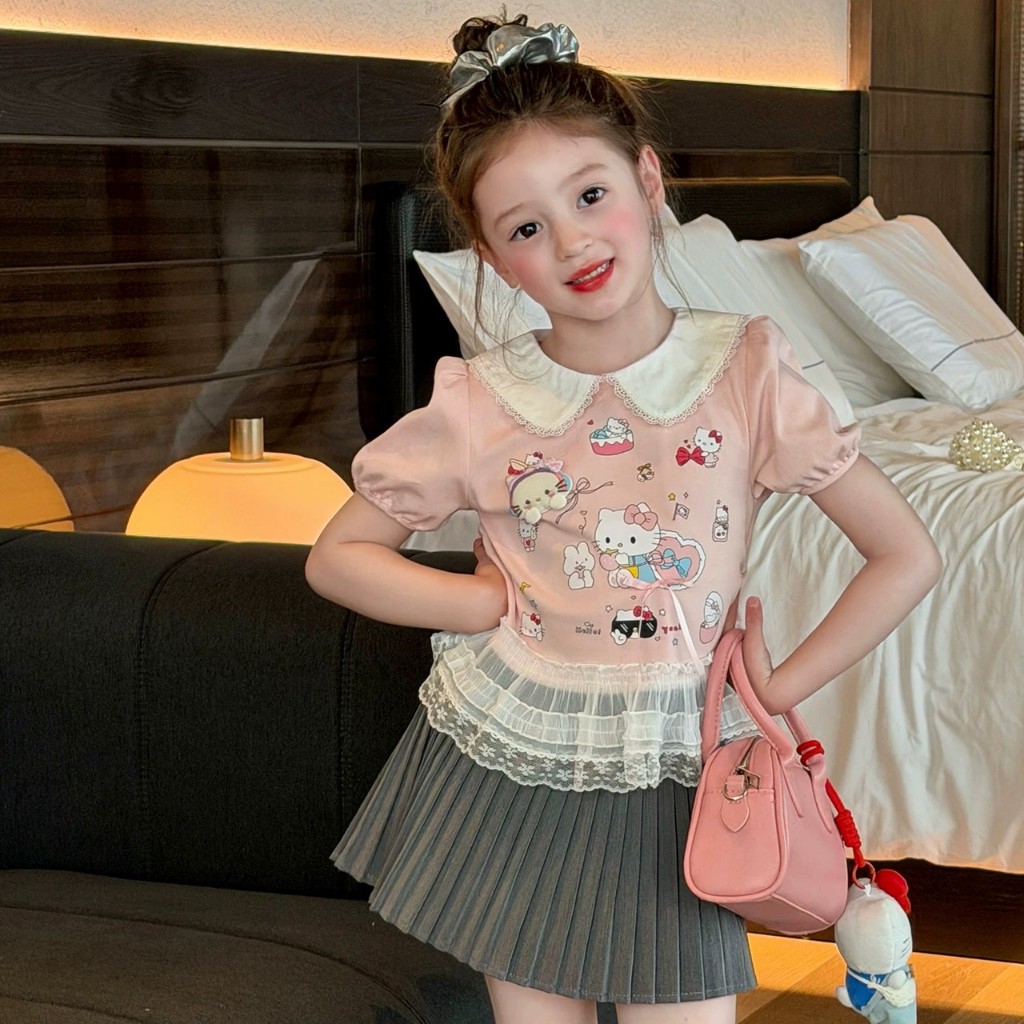 AY309  เสื้อเด็กหญิงสไตล์เกาหลี คอบัวแต่งลูกไม้ ผ้านุ่ม ใส่สบาย