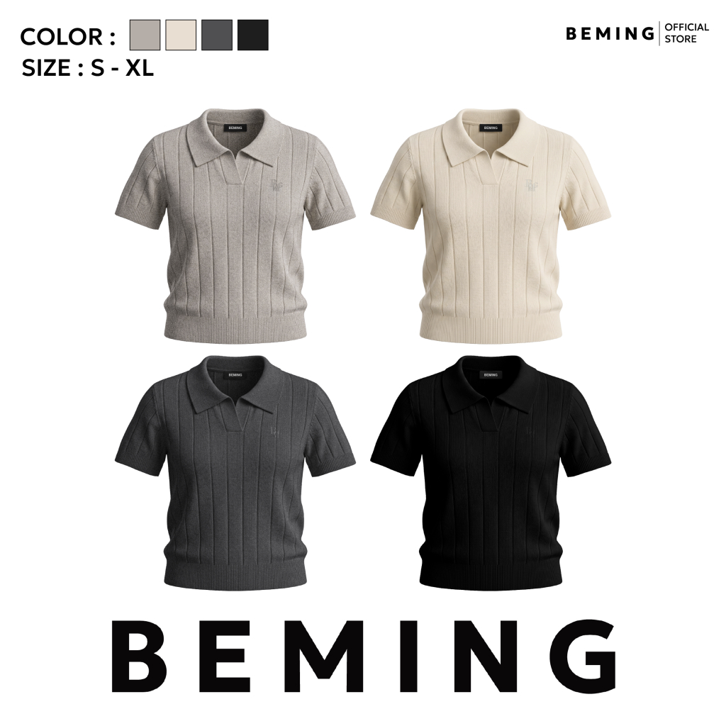 Bemingtop1217(S-XL)-Coob Polo - เสื้อโปโลไหมพรมดีไซน์เรียบใส่ได้ทุกวัน