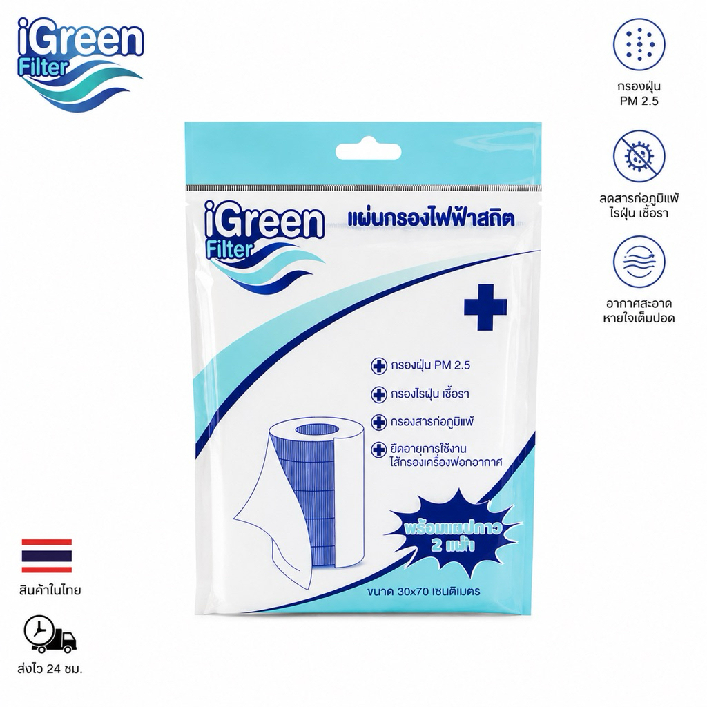 iGreen 🥇แผ่นกรองฝุ่น PM 2.5 มีไฟฟ้าสถิต ส่งด่วนทุกวัน🚀 สำหรับ XiaoMi, Phillips Sharp รถยนต์ Toyota Honda Ford Mitsubishi