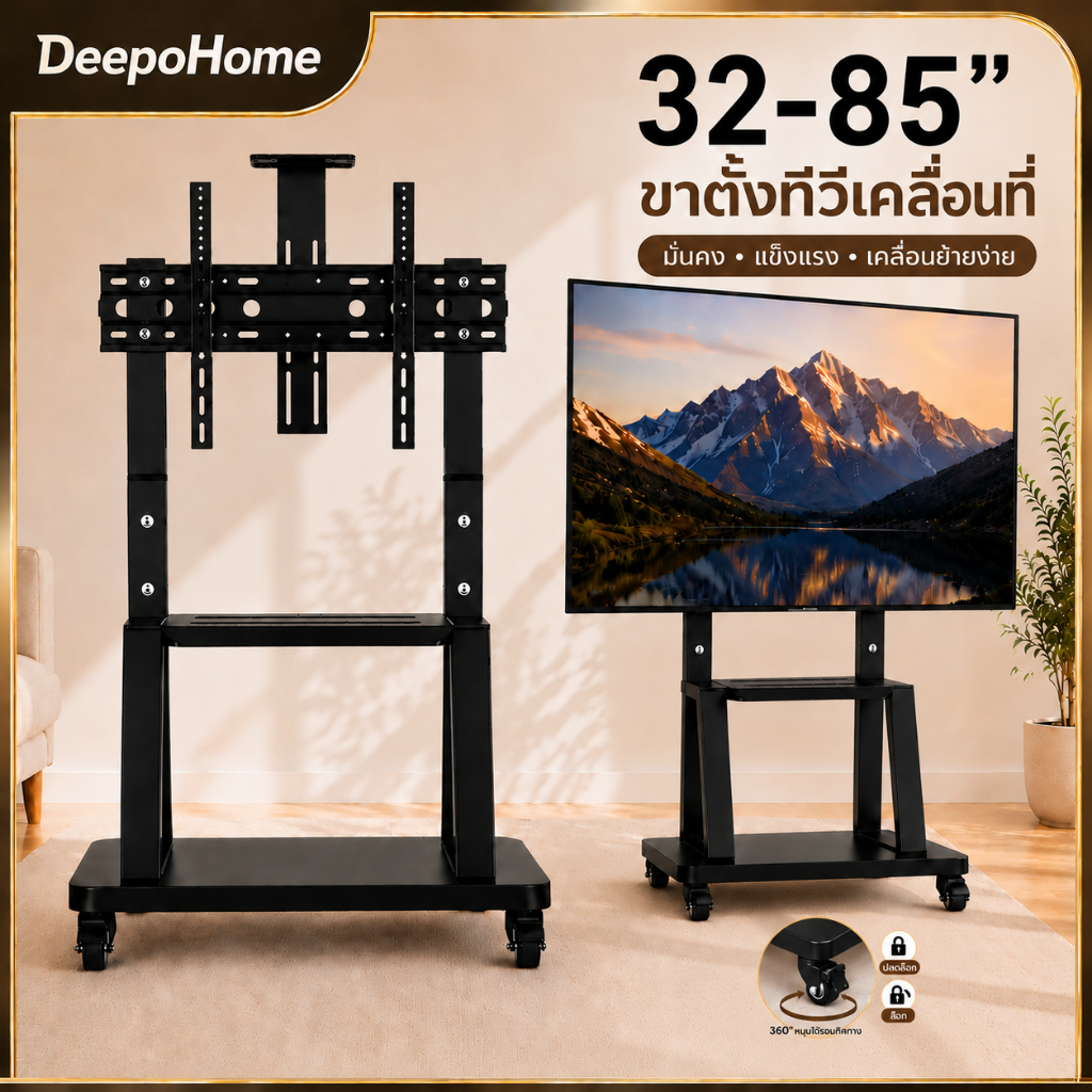 ขาตั้งทีวี 32-85 นิ้ว ขาตั้งทีวีล้อเลื่อน Mobile TV Stand รับน้ำหนัก 150 กก ปรับระดับความสูงได้ พร้อมล้อเลื่อน รองรับจอข