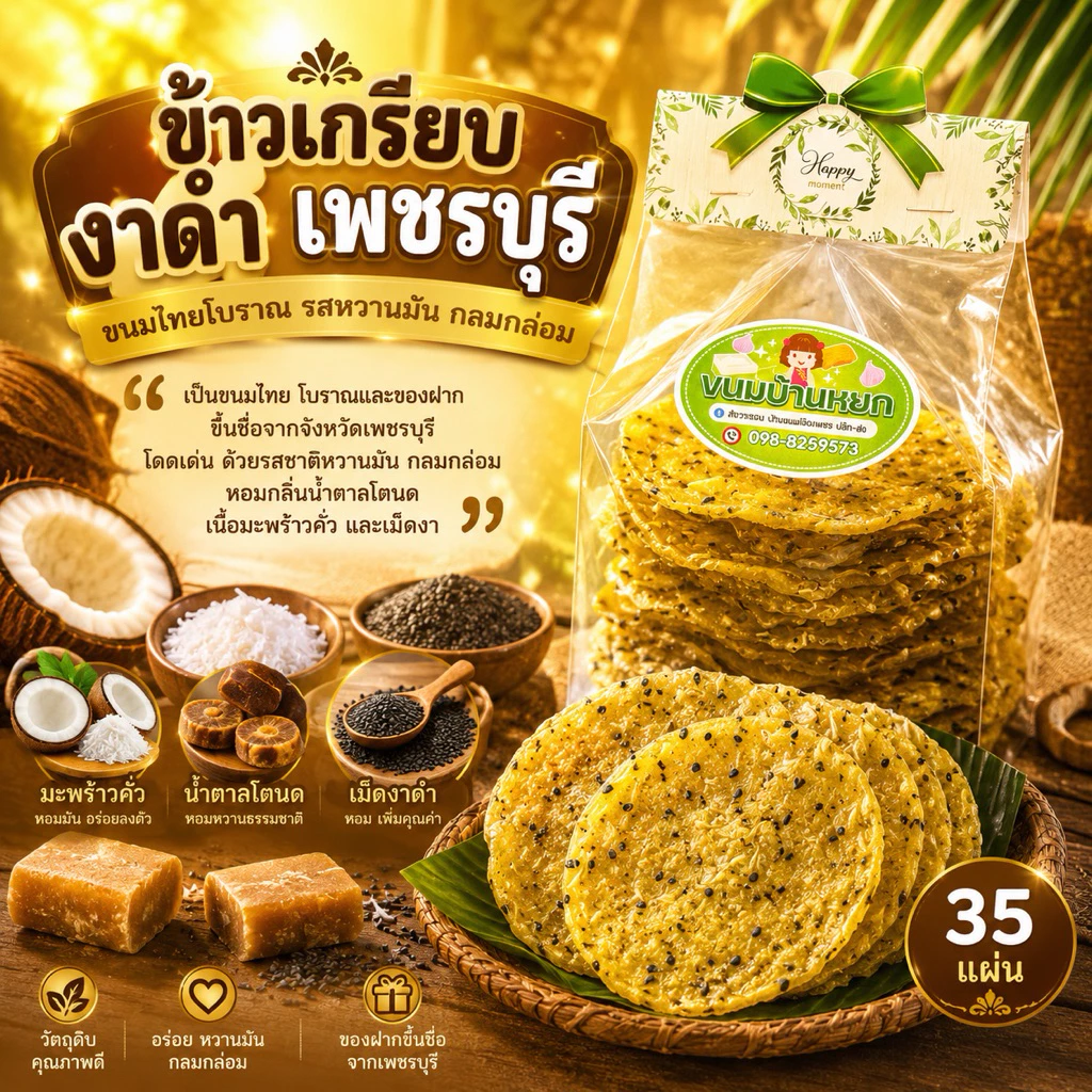 ข้าวเกรียบงาดำ เมืองเพชร 35แผ่น