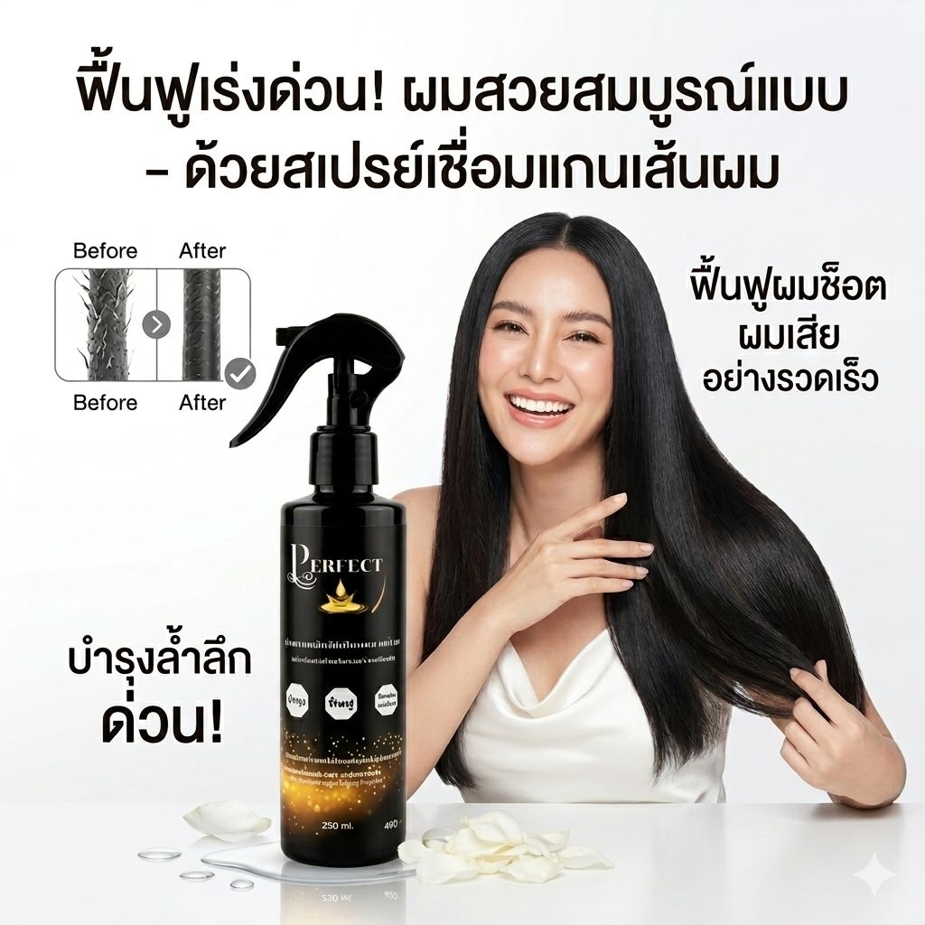 สเปรย์เชื่อมแกนผม เพอร์เฟค บำรุง ฟื้นฟู ป้องกันผมช๊อต ผมหอมหวีง่าย