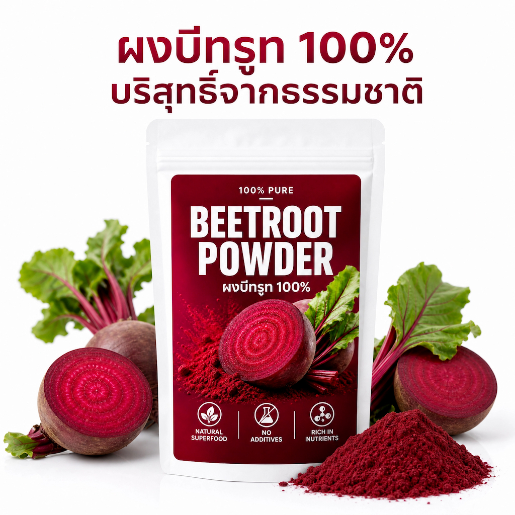ผงบีทรูท 100% Beetroot Powder | อบแห้ง เย็น Cold Pressed | ชงดื่ม ทำขนม สมูทตี้ | ขนาด 100g / 250g / 500g