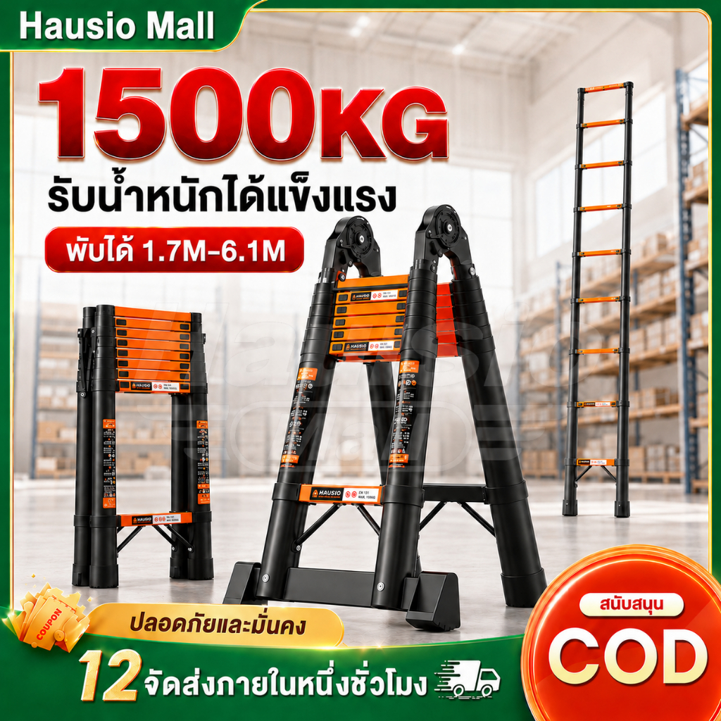 บันไดพับได้ บันได บันไดอลูมิเนียม รับน้ำหนักได้ 1000KG ยืดหดและพับเก็บง่าย ง่ายต่อการพกพา แข็งแรงไม่โยก