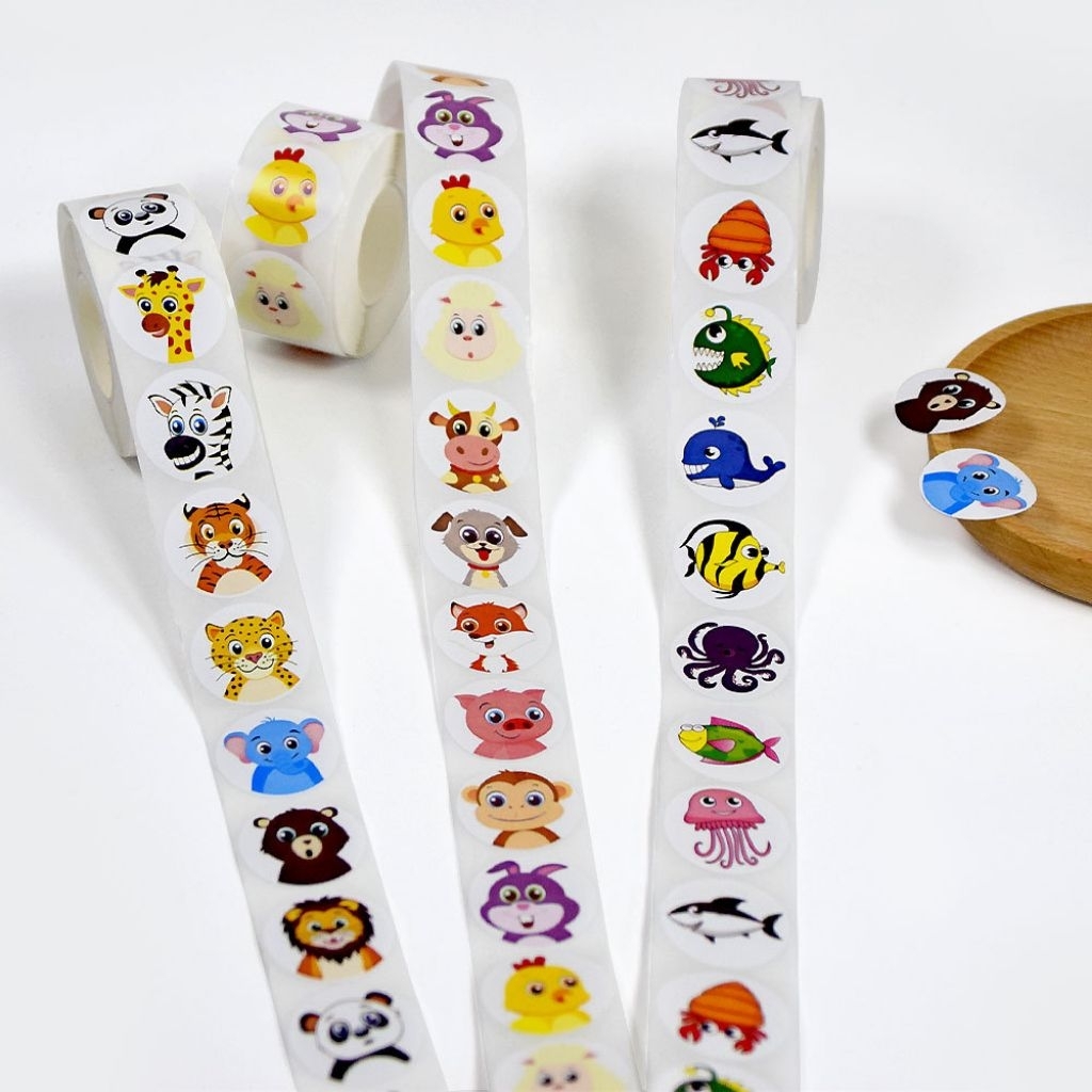 สติ๊กเกอร์ม้วน ลายสัตว์น่ารัก สัตว์ป่า สัตว์เลี้ยง สัตว์น้ำ (1 ม้วน 500 ดวง)