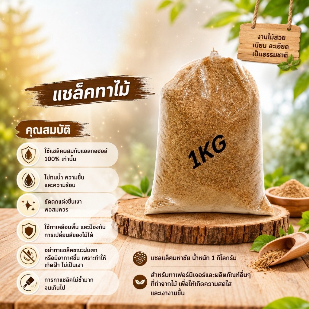 แชล็คขาวมหาชัย น้ำหนัก 1 กิโลกรัม  แชล็คทาไม้ คุณภาพเยี่ยม