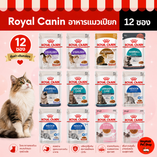 (ยกโหล 12 ซอง) (85 g.) Royal Canin อาหารแมวเปียก สูตรพรีเมี่ยม สำหรับแมวทุกวัย อาหารแมวที่มีประโยชน์ครบถ้วน