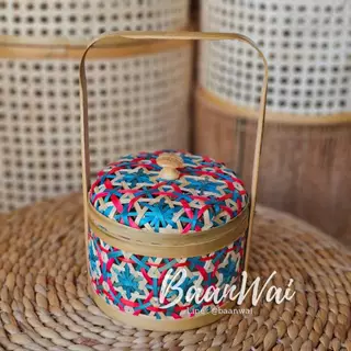 บ้านหวาย-ปิ่นโตลายพิกุล ปิ่นโตไม้ไผ่ ขนาด 6 นิ้ว