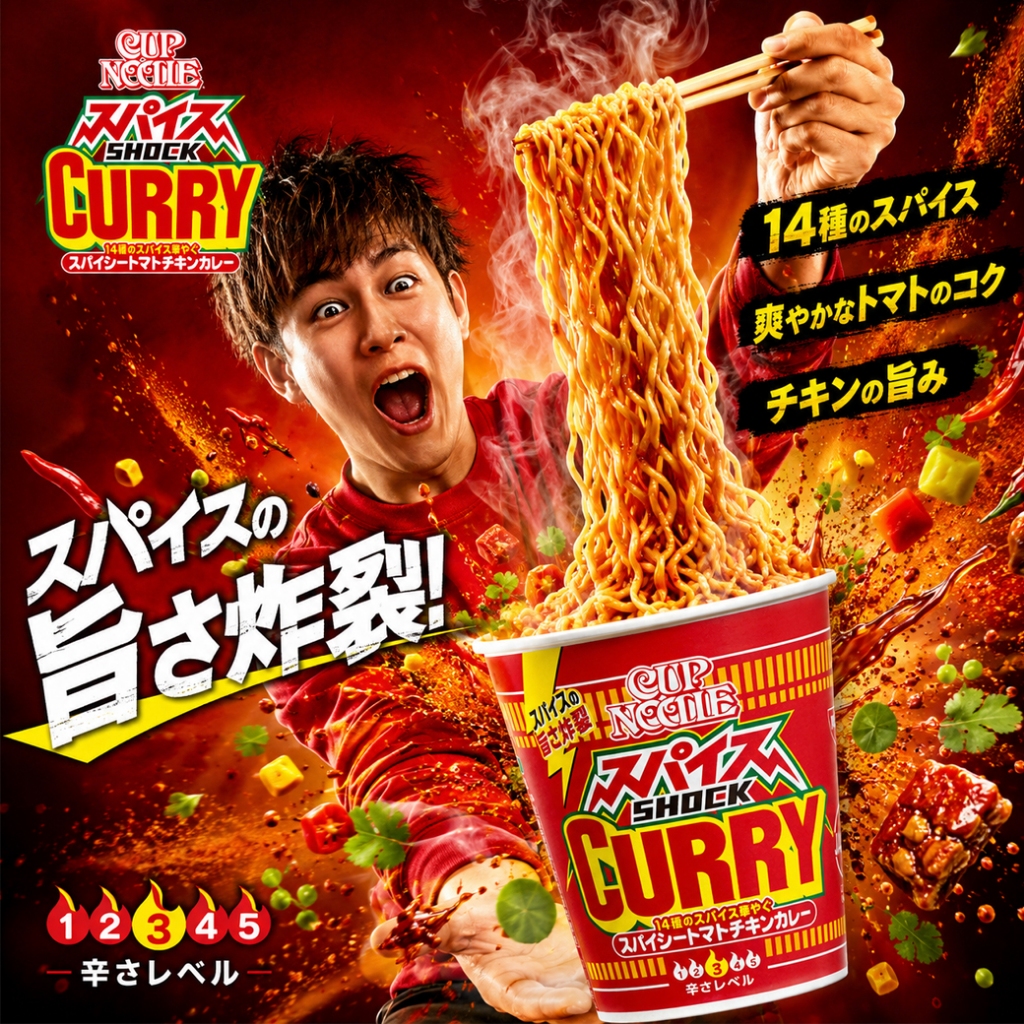Nissin Cup Noodles Shock Curry カップヌードル スパイスSHOCKカレー รสซุปแกงกะหรี่แบบเผ็ด 82g