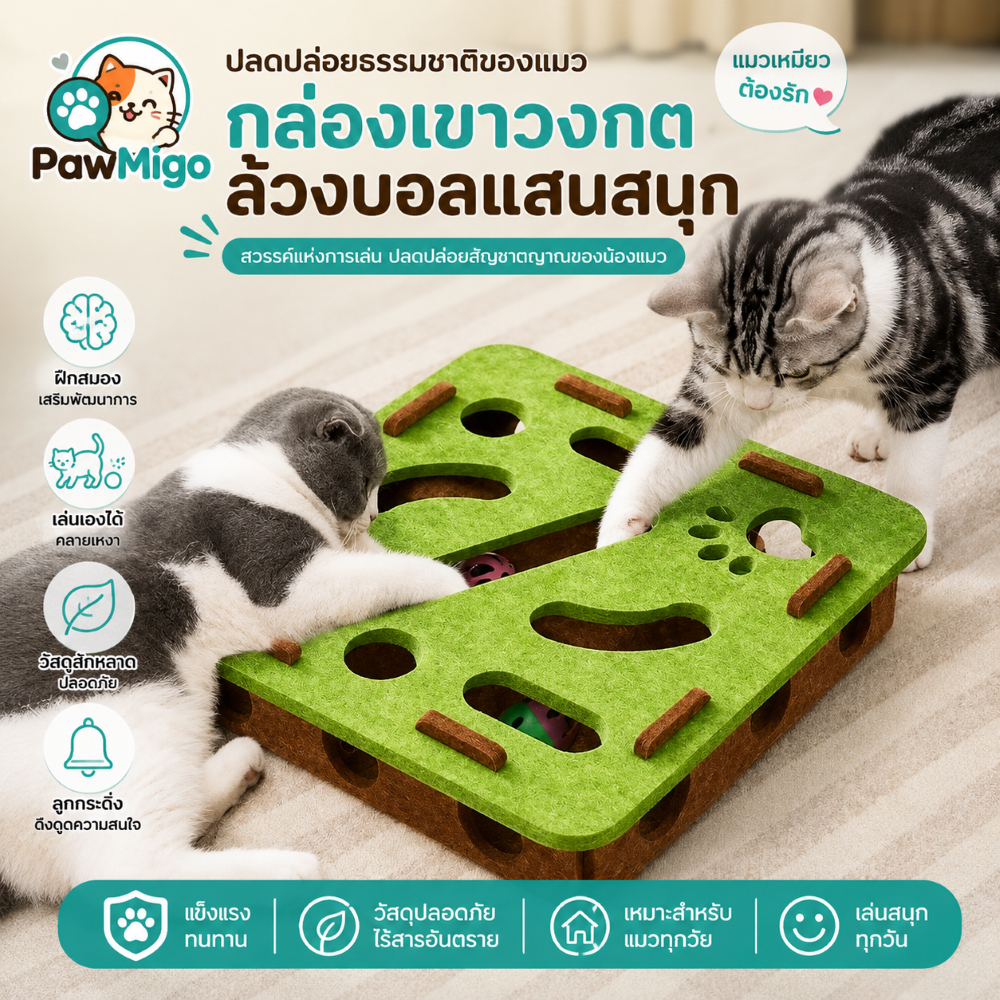 ของเล่นแมวเขาวงกต กล่องสักหลาดล้วงลูกบอล ของเล่นแมวฝึกสมอง ลูกกระดิ่งแมว ของเล่นแมวเล่นเอง คลายเหงา สำหรับลูกแมว