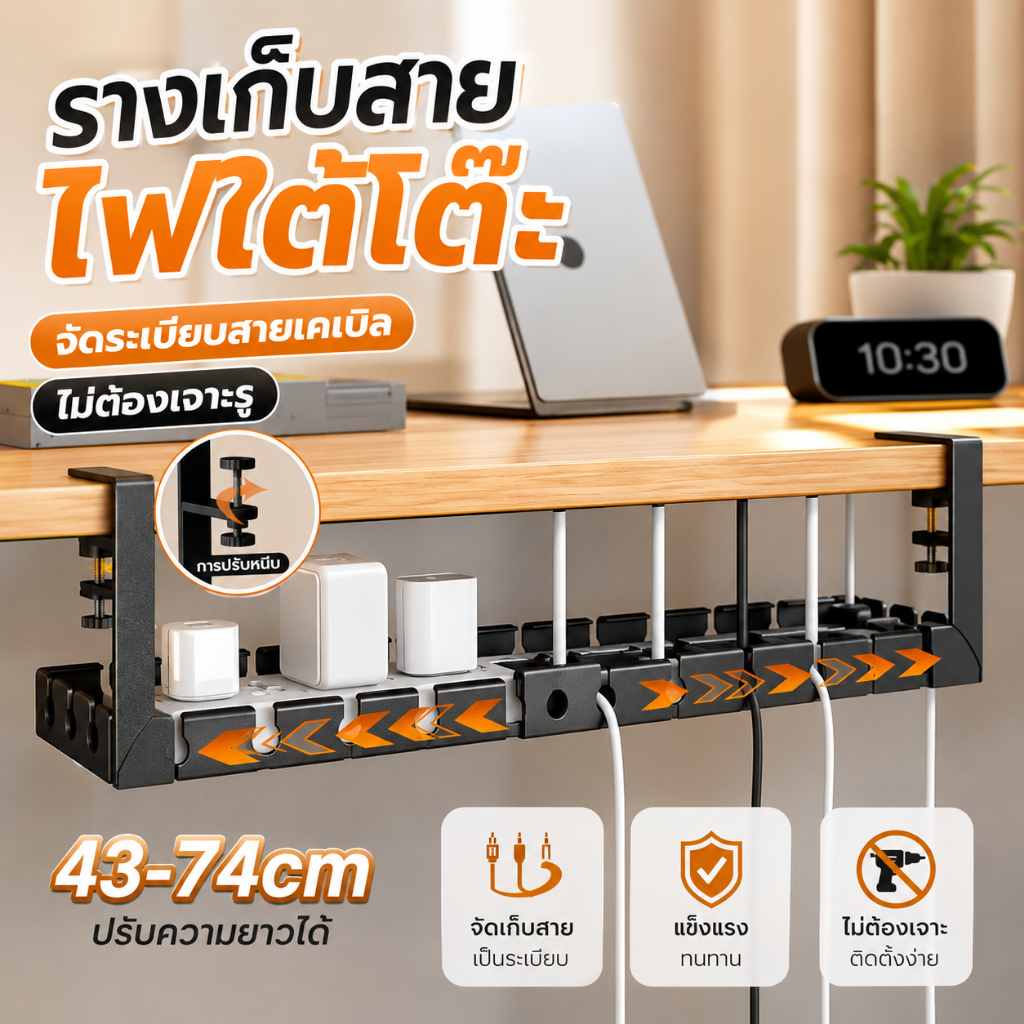 🔥พร้อมส่ง🔥ที่วางสายไฟใต้โต๊ะ ชั้นวางสายเคเบิล การจัดระเบียบสายไฟ ขยายขนาดได้ ไม่ต้องเจาะรู ติดตั้งง่าย