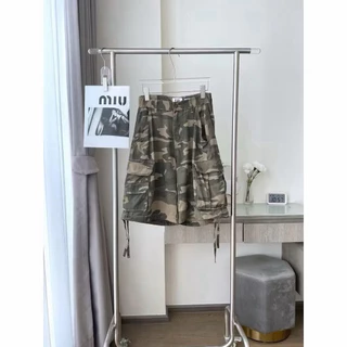 📍พร้อมส่ง📍🇰🇷FSY🇰🇷61821💌 Vintage camo cargo shorts🔥 กางเกงผ้ายีนส์บางลายทหาร เอวต่ำทรงคาร์โก้ แต่งกระเป๋าใหญ่
