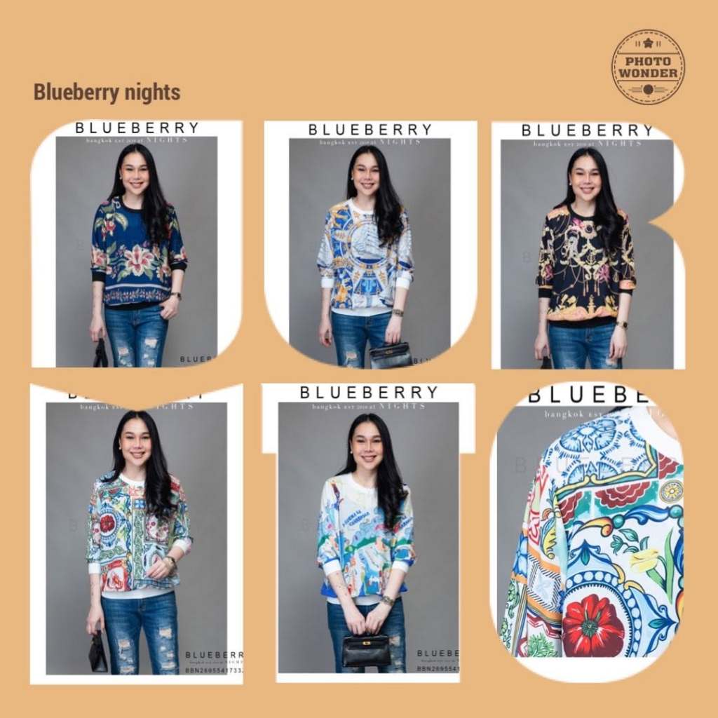 BLUEBERRY NIGHTS L4384 เสื้อทีเชิ้ตทรงสปอร์ตแขนยาว ผ้าโพลีเอสเตอร์ผสมพิมพ์ลายทั้งตัว