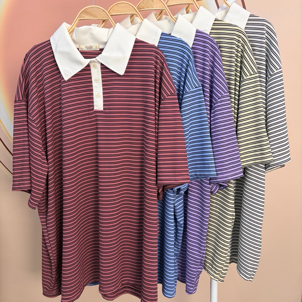 Goodly เสื้อโปโลลายริ้ว เล็ก/ใหญ่ Oversize 56“/62”