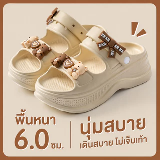 รองเท้าแตะผู้หญิง EVA แฟชั่น ตกแต่งหมี กันน้ำ กันลื่น ส้นหนา สำหรับไปทะเล/เดินตลาด ใส่สบาย ไม่เจ็บเท้า