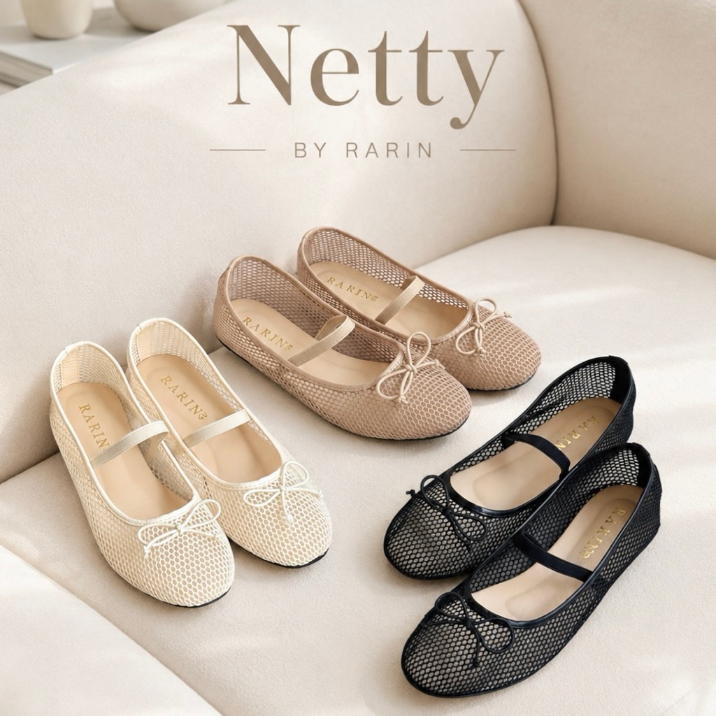 Rarin รุ่น [ Netty ] 36 - 41 รองเท้าคัทชู ตาข่าย งานฮิต **เท้าอวบ/เท้ากว้าง บวกเพิ่ม**