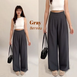 (Baggy Pants) ซิปข้าง กางเกงกระบอกใหญ่ แต่งจีบ ผ้าสโนว์สลาฟ ความยาว 41 นิ้ว