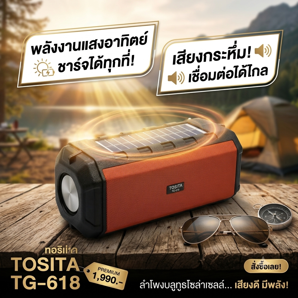 TO&TA TO-420 Wireless Speaker | ลำโพงบลูทูธโซล่าเซลล์ 2-in-1