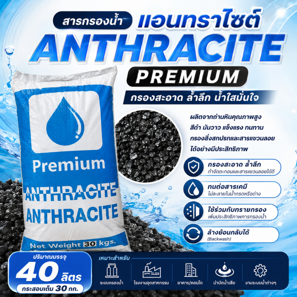 [กระสอบเต็ม] SafetyDrink สารกรองแอนทราไซต์ Anthracite PREMIUM กรองตะกอน ปรับให้ใส ขนาด 40 ลิตร