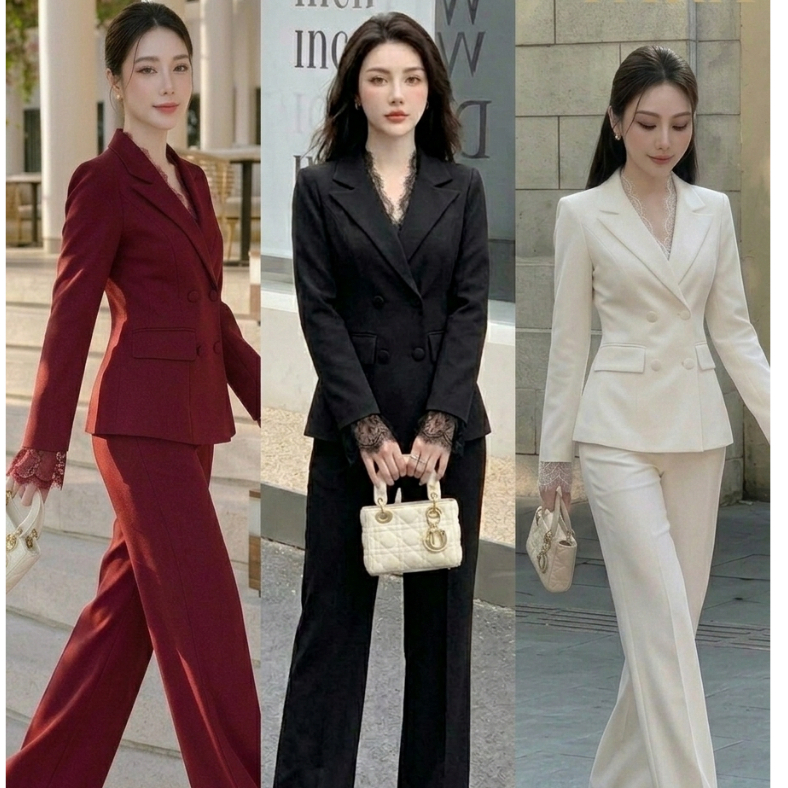 H408 (เสื้อ+กางเกง) ชุดสูทแฟชั่นผู้หญิง ลุคคุณหนูไฮเอนด์ ใส่ทำงานและออกงานได้