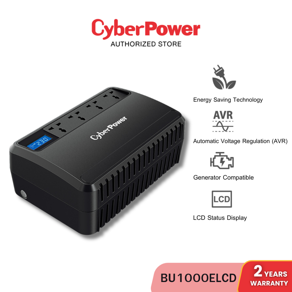 CyberPower UPS BU Series LCD เครื่องสำรองไฟ | รุ่น BU1000ELCD (630W/1000VA)