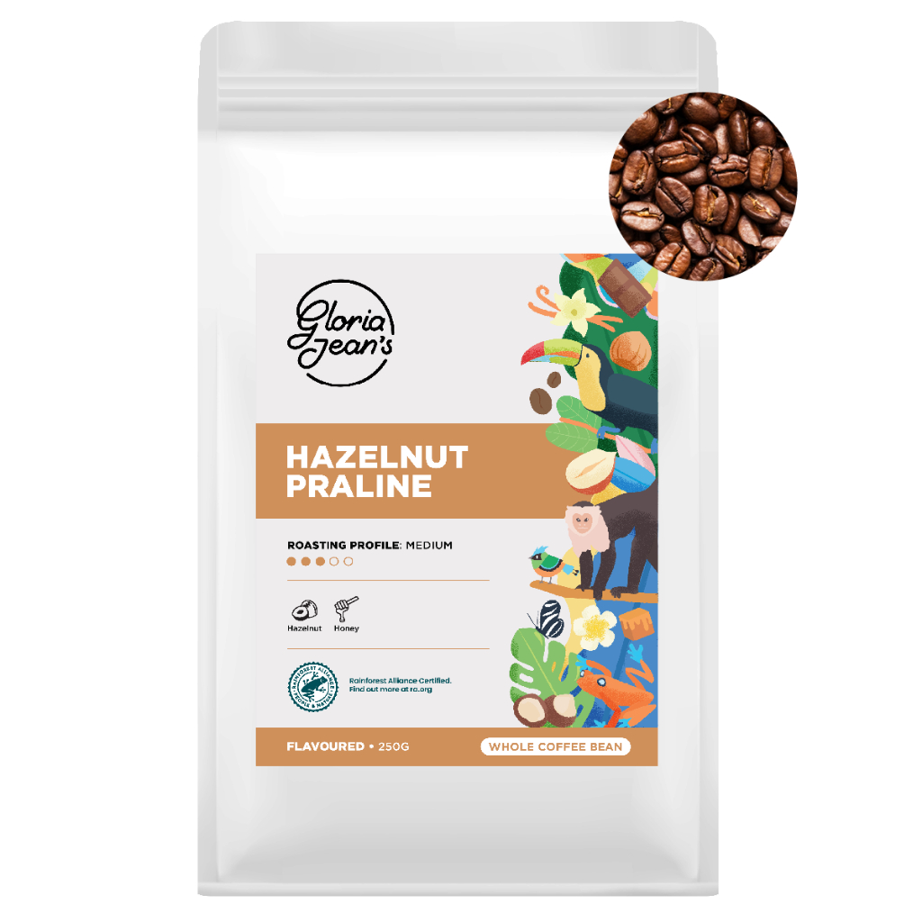 Gloria Jean's Coffees TH Hazelnut Praline Coffee Beans 250 g. เมล็ดกาแฟ เฮเซลนัทพรารีน 250 g.