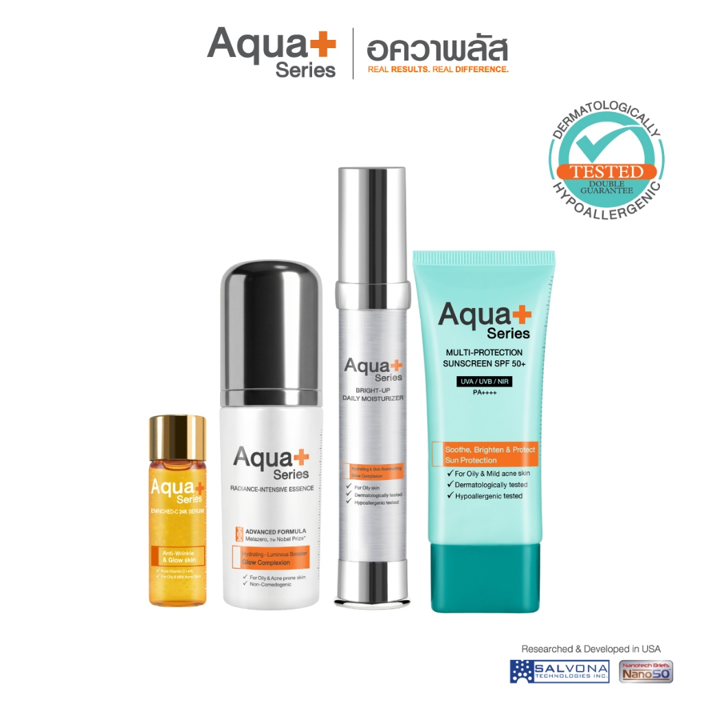 (ส่งฟรี) Aqua+ Series Enriched-C 24K Serum & Radiance Essence & Bright-Up Moisturizer & Sunscreen