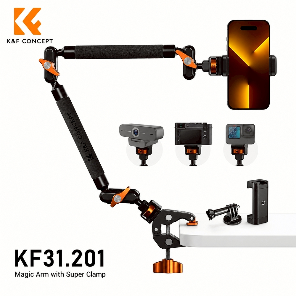 K&F Concept KF31.201 Magic Arm with Super Clamp Phone Holder Mount แขนจับอุปกรณ์อเนกประสงค์ สำหรับมือถือ กล้อง แอคชั่น