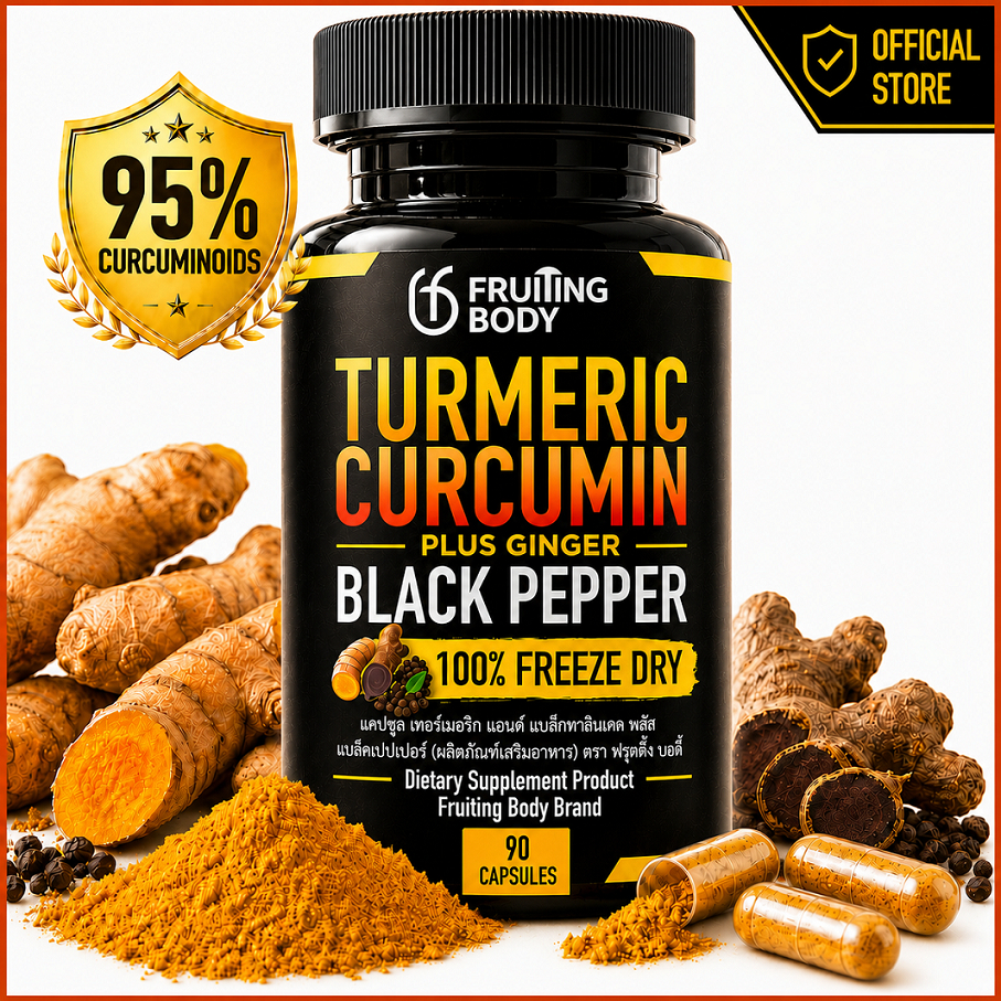 Turmeric Blend ขมิ้นชันฟรีซดราย สูตรเข้มข้น 1,290 มก. เคอร์คูมินอยด์ 95% +กระชายดำ +พริกไทยดำ 90 แคปซูล (ทานได้ 30 วัน)