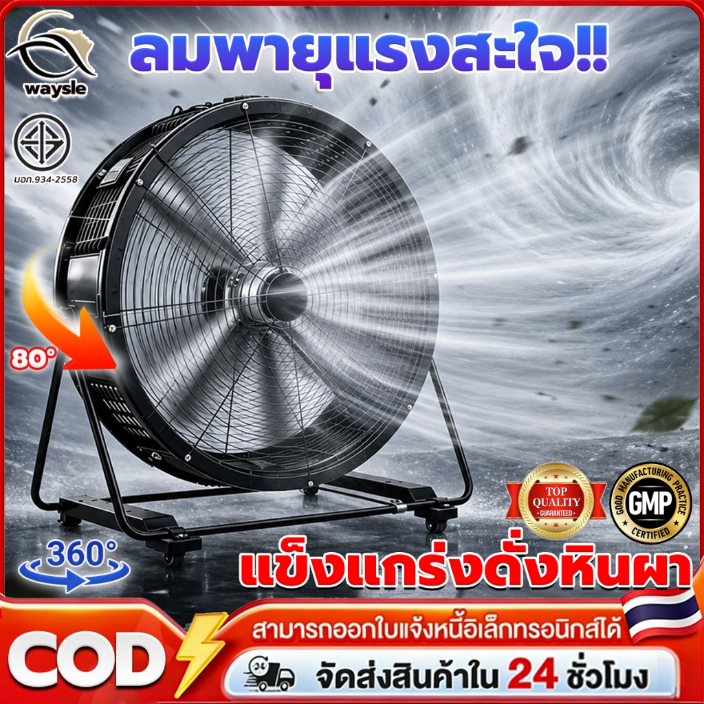 พัดลมอุตสาหกรรม ขนาดใหญ่ เคลื่อนย้ายง่าย แข็งแรง ทนทาน ประหยัดไฟ ระบายอากาศ พัดลมโรงงาน Industrial Fan มอเตอร์ทองแดงแท้