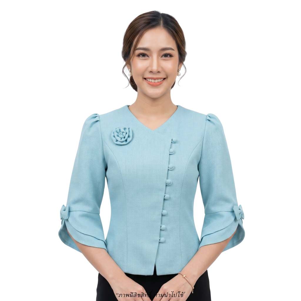 เสื้อผ้าฝ้าย รุ่น "กต" สีสวยสดใส ดีเทลแขนกระดิ่งแต่งโบว์สุดคิวท์ กระดุมเฉียงทรงเป๊ะ สำหรับชุดทำบุญ ของดีบอกต่อ อก 34-50