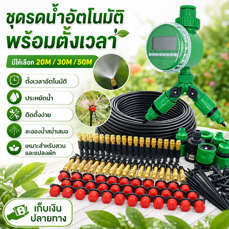 ขายดีมาก ชุดจับเวลารดน้ำอัตโนมัติ ชุดพ่นหมอกและน้ำหยด ระบบชลประทานครบเซ็ต มีท่อให้เลือกหลายขนาด ติดตั้งง่าย ประหยัดน้ำ