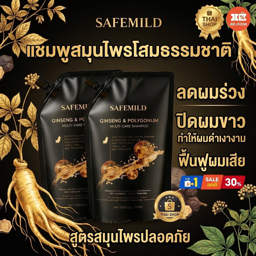 แชมพูโสม คุมมัน ลดรังแค ผมร่วงน้อยลง ผมนุ่มลื่น เงางาม สูตรสมุนไพร ทำความสะอาดล้ำลึก 300ml