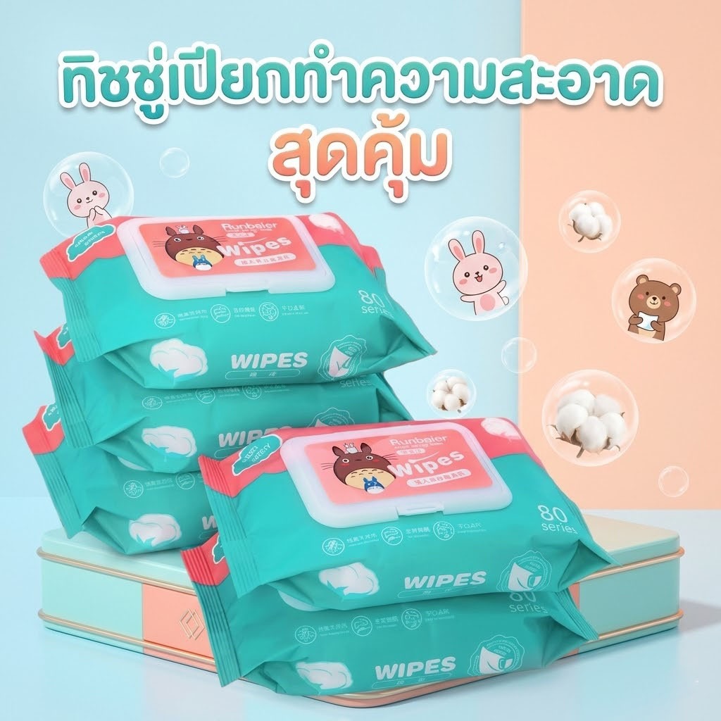 ทิชชู่เปียกทำความสะอาด กระดาษทิชชู่เปียก ใช้ได้ทั้งเด็กและผู้ใหญ่ ไม่เป็นอันตรายต่อผิว