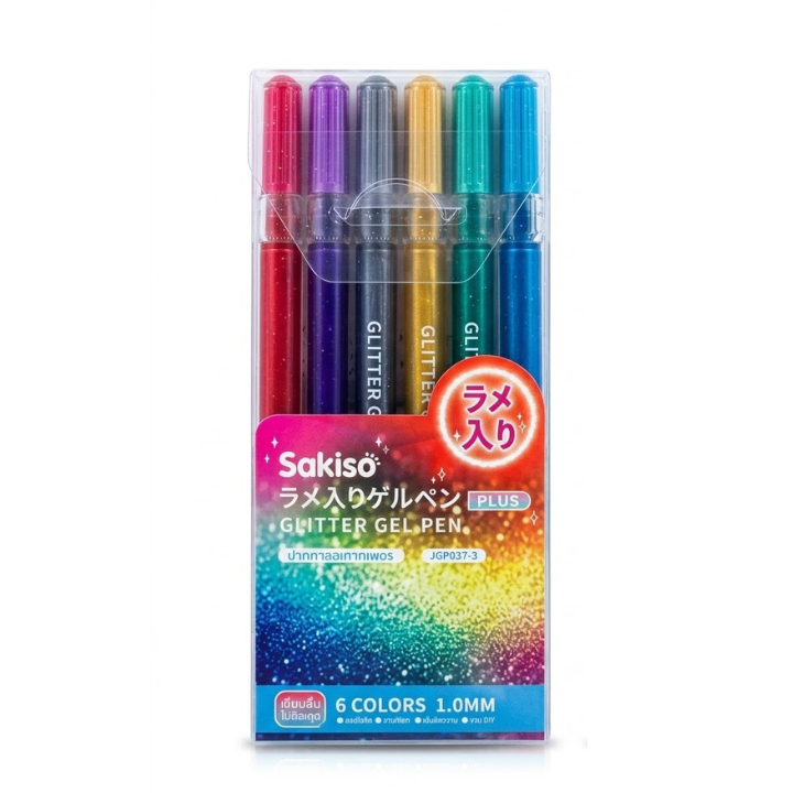 ปากกาเจลกากเพชร Sakiso Glitter Gel Pen 6 สี หัว 1.0 มม.