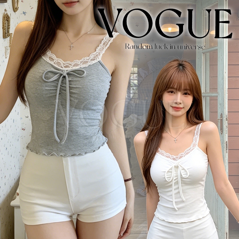 Vogue🌟พร้อมส่ง🌟 เสื้อกั๊กสายเดี่ยวตกแต่งผ้าลูกไม้ ทรงเข้ารูปสวยงาม มีฟองน้ำ โทนสีอ่อน หวานนุ่มนวล (FY6209)