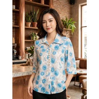 No.6 เสื้อยืดเกาหลีแท้ ฟรีไฃส์32''-44''เสื้อยืดเกาหลี ผู้ใหญ่ คอปก ลายดอก กระดุมหลอก แบบสวมหัว เนื้อผ้าใส่สบายมากๆ