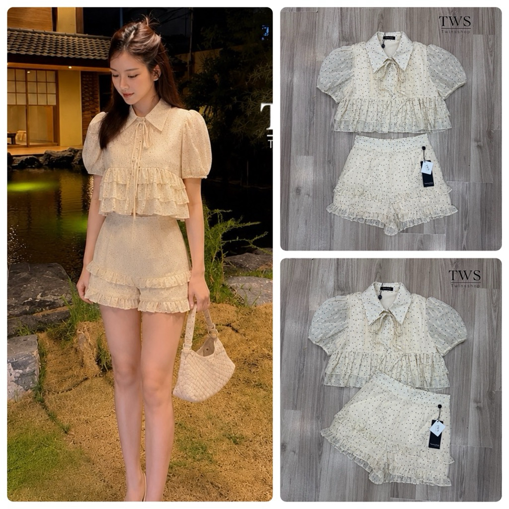 Twins shop Set เสื้อ+ขาสั้น ชุดน่ารักไปคาเฟ่