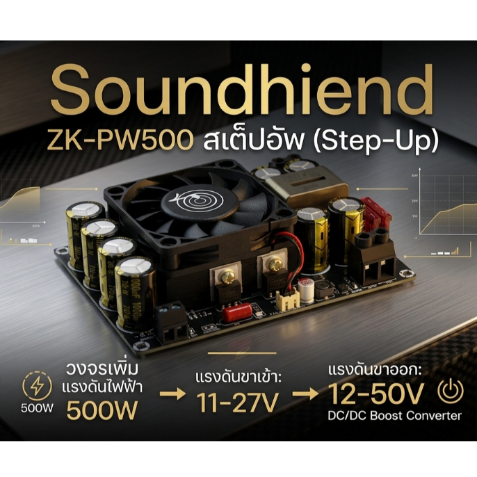 Soundhiend ZK-PW500 สเต็ปอัพ 500W (DC/DC Boost Converter) วงจรเพิ่มแรงดันไฟฟ้า 11-27V เป็น 12-50V สำ
